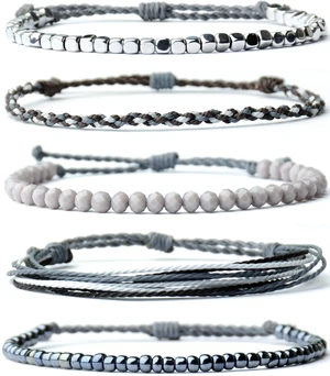 Waterproof Rope String Beaded Bracelets - Set of 5 Stackable Bracelets For womens bracelets trendy pack (Mixed Grey) Waterproof Rope String Beaded Bracelets - Set of 5 Stackable Bracelets For womens bracelets trendy pack (Mixed Grey)