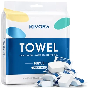 Extra Thick Compressed Towels, Ultra Soft, 80 Pack for Travel | Disposable Compressed Towel Tablets, 110 GSM Thick Fabric, Towel-Like Feel, 12 × 10, Highly Absorbent, Gentle on Skin Extra Thick Compressed Towels, Ultra Soft, 80 Pack for Travel | Disposable Compressed Towel Tablets, 110 GSM Thick Fabric, Towel-Like Feel, 12 × 10, Highly Absorbent, Gentle on Skin
