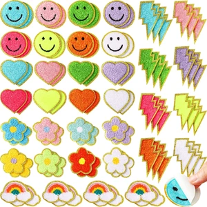80 Pcs Chenille Self Adhesive Iron on Patches DIY | 3D Embroidered Smiley Heart Flower Rainbow, Patch Stickers for Clothing Jacket Bags, Iron on Applique, Chenille No Sew 80 Pcs Chenille Self Adhesive Iron on Patches DIY | 3D Embroidered Smiley Heart Flower Rainbow, Patch Stickers for Clothing Jacket Bags, Iron on Applique, Chenille No Sew