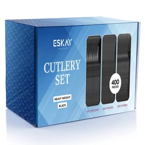 Heavy Weight Plastic Silverware Set - 200 Forks, 100 Knives, 100 Spoons - Disposable Cutlery Combo (Black) Heavy Weight Plastic Silverware Set - 200 Forks, 100 Knives, 100 Spoons - Disposable Cutlery Combo (Black)