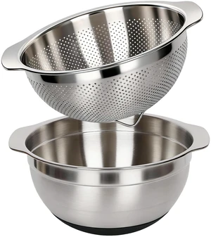 304 Stainless Steel Colander, 2.5 QT Capacity and 2.5 QT Mixing Bowl, Micropore Strainer for Washing Rice, Fruit, and Veggies, Perfect Draining for Cooked Pasta 304 Stainless Steel Colander, 2.5 QT Capacity and 2.5 QT Mixing Bowl, Micropore Strainer for Washing Rice, Fruit, and Veggies, Perfect Draining for Cooked Pasta