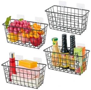 4 Pack Hanging Sorage Basket, Bathroom Basket, Household Goods, with Traceless Tape, no Drilling, for Cabinet Storage, Kitchen, Bathroom, Storage Room,Black 4 Pack Hanging Sorage Basket, Bathroom Basket, Household Goods, with Traceless Tape, no Drilling, for Cabinet Storage, Kitchen, Bathroom, Storage Room,Black