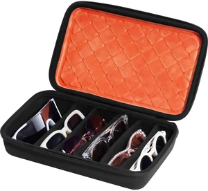 Hard Shell Travel Sunglasses Organizer -7 Slots, Orangeblack | Portable Multiple Glasses Case for Travelling with 6 Adjustable Dividers, Eyeglasses Storage Box for Trip Men Women Hard Shell Travel Sunglasses Organizer -7 Slots, Orangeblack | Portable Multiple Glasses Case for Travelling with 6 Adjustable Dividers, Eyeglasses Storage Box for Trip Men Women