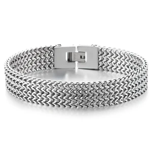 Men's Wide Stainless Steel Woven Mesh Bracelet, Flat Wheat Link Chain Jewelry, Industrial Masculine Fashion Gift for Him Men's Wide Stainless Steel Woven Mesh Bracelet, Flat Wheat Link Chain Jewelry, Industrial Masculine Fashion Gift for Him