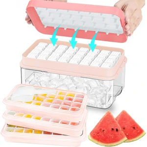 Ice Cube Tray, Ice Tray with Lid and Bin and Ice Scoop, Ice Cube Pop Out Tray, Ice Cube Trays for Freezer, Ice Cube Molds, BPA Free, Easy Release Stackble Spill-Resistant (Pink 3 Tier) Ice Cube Tray, Ice Tray with Lid and Bin and Ice Scoop, Ice Cube Pop Out Tray, Ice Cube Trays for Freezer, Ice Cube Molds, BPA Free, Easy Release Stackble Spill-Resistant (Pink 3 Tier)