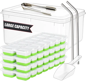 56pcs Ice Cube Tray with Lid and Bin Stackable 4 Trays Plastic Silicone Freezer Mold, Large Ice Bucket with Scoop, Tong & 2 SS Straws Easy Release Ice Maker for Cocktail, Coffee, RV, Whiskey 56pcs Ice Cube Tray with Lid and Bin Stackable 4 Trays Plastic Silicone Freezer Mold, Large Ice Bucket with Scoop, Tong & 2 SS Straws Easy Release Ice Maker for Cocktail, Coffee, RV, Whiskey