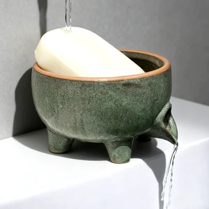 Soap Dish with Drainage, Ceramic Self Draining bar Soap Holder | Soap saver for shower, bathroom, kitchen sink, countertop. Keeps bar dry & lasts longer. Round Avocado Green Soap Dish with Drainage, Ceramic Self Draining bar Soap Holder | Soap saver for shower, bathroom, kitchen sink, countertop. Keeps bar dry & lasts longer. Round Avocado Green