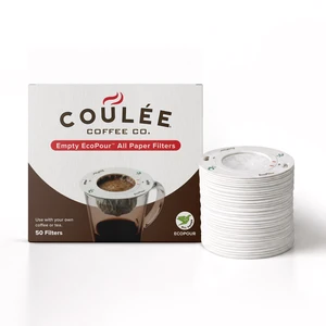 EcoPour All Paper Single-Serve Coffee Filters, Empty, 50 Pack | Use with Coulee Swirl machine or with most mugs. Coffee or loose leaf tea; portable for camping & travel; eco-friendly. EcoPour All Paper Single-Serve Coffee Filters, Empty, 50 Pack | Use with Coulee Swirl machine or with most mugs. Coffee or loose leaf tea; portable for camping & travel; eco-friendly.