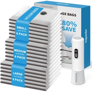 18 Pack Vacuum Seal Bags for Clothing Travel with -60000Pa LED Pump | 18 Pack Travel Cordless Vacuums Bag Set with Pump in 3 Combo Sizes, Vacuums Storage Bags for Clothes 18 Pack Vacuum Seal Bags for Clothing Travel with -60000Pa LED Pump | 18 Pack Travel Cordless Vacuums Bag Set with Pump in 3 Combo Sizes, Vacuums Storage Bags for Clothes