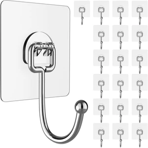Large Adhesive Hooks for Hanging Heavy-Duty 44Ib(Max) 20 Packs, Wall Hangers without Nails Self-Adhesive Traceless Clear and Removable, Waterproof and Rustproof Multiple Uses for Bathroom Kitchen Home Large Adhesive Hooks for Hanging Heavy-Duty 44Ib(Max) 20 Packs, Wall Hangers without Nails Self-Adhesive Traceless Clear and Removable, Waterproof and Rustproof Multiple Uses for Bathroom Kitchen Home