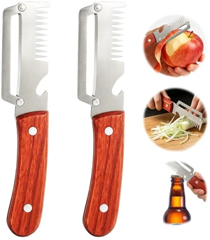 2-Pack 3-in-1 Vegetable Peelers for Kitchen with Wooden Handle, Stainless Steel Blades, Built-in Julienne Cutter & Bottle Opener, Fruit Peeler for Potato, Carrot, Apple, Cucumber & Pumpkin 2-Pack 3-in-1 Vegetable Peelers for Kitchen with Wooden Handle, Stainless Steel Blades, Built-in Julienne Cutter & Bottle Opener, Fruit Peeler for Potato, Carrot, Apple, Cucumber & Pumpkin