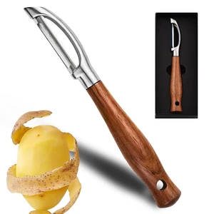 Premium Potato Peeler, Fruit And Vegetable Peelers For Kitchen | 420J2 Ultra Sharp Serrated Swivel Blades, 304 Head, Durable & Rust Resistant, Non-Slip Real Wooden Handle, I-Shaped, Gift Box Premium Potato Peeler, Fruit And Vegetable Peelers For Kitchen | 420J2 Ultra Sharp Serrated Swivel Blades, 304 Head, Durable & Rust Resistant, Non-Slip Real Wooden Handle, I-Shaped, Gift Box