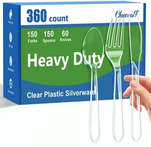 360 Count Clear Plastic Silverware Set,Disposable Utensils Plastic | 150 Forks 150 Spoons 60 Knives, Heavy Duty BPA-free Heat Resistant, Ideal For Weddings Parties Events Catering Home 360 Count Clear Plastic Silverware Set,Disposable Utensils Plastic | 150 Forks 150 Spoons 60 Knives, Heavy Duty BPA-free Heat Resistant, Ideal For Weddings Parties Events Catering Home