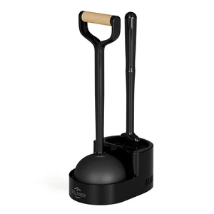 Toilet Brush and Plunger Set, Curved Head for Deep Cleaning, Black | Brush and Plunger set, Curved Nylon Bristles for Deep Clean, Strong Suction Plunger, Ventilated Holder for Quickly Air Dry Toilet Brush and Plunger Set, Curved Head for Deep Cleaning, Black | Brush and Plunger set, Curved Nylon Bristles for Deep Clean, Strong Suction Plunger, Ventilated Holder for Quickly Air Dry