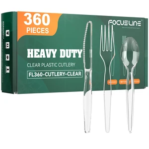 360 Clear Plastic Silverware, Heavy Duty Disposable Cutlery Set | 120 Forks, 120 Knives, 120 Spoons, Solid and Durable, BPA-Free, Disposable Flatware Plastic Utensils for Party Everyday Use 360 Clear Plastic Silverware, Heavy Duty Disposable Cutlery Set | 120 Forks, 120 Knives, 120 Spoons, Solid and Durable, BPA-Free, Disposable Flatware Plastic Utensils for Party Everyday Use