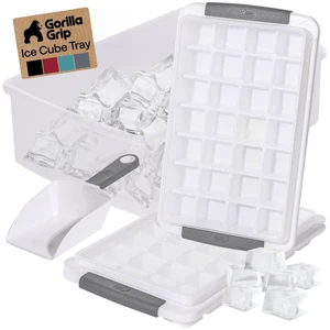Space Saving Ice Cube Tray and Bin Set, Make 56 Cubes, Gray | Makes 56 Cubes, Kit Includes 2 Stackable Leakproof Trays with Lid, Scooper, Soft Handle Grips, For Iced Coffee, Cocktails Space Saving Ice Cube Tray and Bin Set, Make 56 Cubes, Gray | Makes 56 Cubes, Kit Includes 2 Stackable Leakproof Trays with Lid, Scooper, Soft Handle Grips, For Iced Coffee, Cocktails