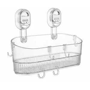 Suction Cup Shower Caddy with 6 Hooks, No Drill Shower Shelf | Features 6 hanging hooks for loofahs and razors. Clear waterproof bathroom organizer. No drill traceless suction design. Suction Cup Shower Caddy with 6 Hooks, No Drill Shower Shelf | Features 6 hanging hooks for loofahs and razors. Clear waterproof bathroom organizer. No drill traceless suction design.