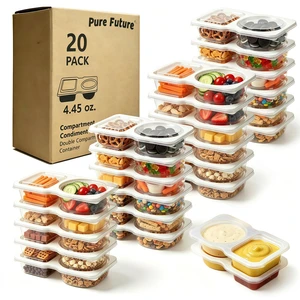 20-Pack 2-Compartment Snack Containers with Lids (40 Pieces) | Reusable Meal Prep Lunch Boxes for Portion Control, Microwave Safe Snack Pack, Ideal for Office, Gym, Travel Use 20-Pack 2-Compartment Snack Containers with Lids (40 Pieces) | Reusable Meal Prep Lunch Boxes for Portion Control, Microwave Safe Snack Pack, Ideal for Office, Gym, Travel Use