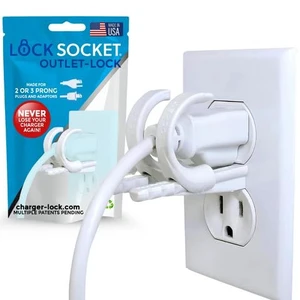 Adjustable Outlet Cover Lock - White | Anti-Theft, Child-Safe Plug Lock | Secures 2 or 3 Pronged Plug & Adaptors, Includes Security Screw & Allen Wrench | Secures Most Cords | Made in USA Adjustable Outlet Cover Lock - White | Anti-Theft, Child-Safe Plug Lock | Secures 2 or 3 Pronged Plug & Adaptors, Includes Security Screw & Allen Wrench | Secures Most Cords | Made in USA