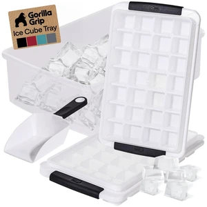 Space Saving Ice Cube Tray and Bin Set, Make 56 Cubes, Black | Makes 56 Cubes, Kit Includes 2 Stackable Leakproof Trays with Lid, Scooper, Soft Handle Grips, For Iced Coffee, Cocktails Space Saving Ice Cube Tray and Bin Set, Make 56 Cubes, Black | Makes 56 Cubes, Kit Includes 2 Stackable Leakproof Trays with Lid, Scooper, Soft Handle Grips, For Iced Coffee, Cocktails
