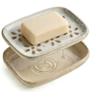 Soap Dish for Shower with Drainage, Double Layer Bar Soap Holder, Ceramic Soap Saver Sponge Holder for Bathroom, Tub and Kitchen Sink, Slotted Draining Soap Dishes Extend Soap Life, Beige Soap Dish for Shower with Drainage, Double Layer Bar Soap Holder, Ceramic Soap Saver Sponge Holder for Bathroom, Tub and Kitchen Sink, Slotted Draining Soap Dishes Extend Soap Life, Beige
