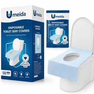 50 Count Disposable Toilet Seat Covers, XL Waterproof Travel Pack, Center Strip Stays Attached, Adhesive Tabs, Individually Wrapped for Public Restrooms, Airplane, Kids and Adults 50 Count Disposable Toilet Seat Covers, XL Waterproof Travel Pack, Center Strip Stays Attached, Adhesive Tabs, Individually Wrapped for Public Restrooms, Airplane, Kids and Adults