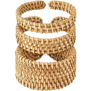 3 Pcs Handwoven Wooden Braided Rattan Knit Cuff Bracelet Adjustable Bohemian Chunky Wrap Bangle for Women Summer Ethnic Tribal Wrist Jewelry 3 Pcs Handwoven Wooden Braided Rattan Knit Cuff Bracelet Adjustable Bohemian Chunky Wrap Bangle for Women Summer Ethnic Tribal Wrist Jewelry