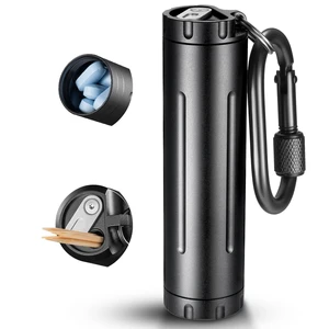 Pill Holder Keychain and Toothpick Holder, 2-Mode Convertible Design | Food-safe Aluminum,IPX7 Double Waterproof Seal,Dual Large Openings for Big Pills,Carabiner Portable,Small Items Storage Pill Holder Keychain and Toothpick Holder, 2-Mode Convertible Design | Food-safe Aluminum,IPX7 Double Waterproof Seal,Dual Large Openings for Big Pills,Carabiner Portable,Small Items Storage