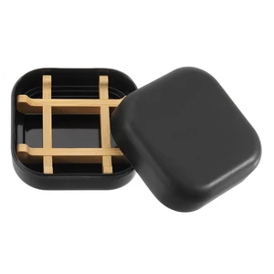 Wooden Soap Holder, Detachable Self Draining Square Soap Dishes with Lid, Wooden Bamboo Soap Bar Tray for Shower (Double Pack Rounded Black) Wooden Soap Holder, Detachable Self Draining Square Soap Dishes with Lid, Wooden Bamboo Soap Bar Tray for Shower (Double Pack Rounded Black)