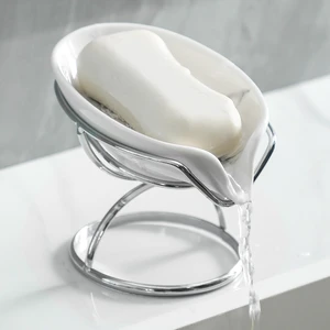 Leaf-Shaped Soap Dish Premium Ceramic Soap Bar Holder with Self-Drainage System Bar Soap Holder for Shower, Bathroom Sink, Kitchen Waterfall Soap Dish with Stainless Steel Stand (SLIVER) Leaf-Shaped Soap Dish Premium Ceramic Soap Bar Holder with Self-Drainage System Bar Soap Holder for Shower, Bathroom Sink, Kitchen Waterfall Soap Dish with Stainless Steel Stand (SLIVER)