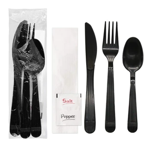 Individually Wrapped Plastic Cutlery Packets/Heavy Duty Silverware Kits, Fork/Spoon/Knife/Napkin/Salt/Pepper, 50 Utensils Sets, Black Individually Wrapped Plastic Cutlery Packets/Heavy Duty Silverware Kits, Fork/Spoon/Knife/Napkin/Salt/Pepper, 50 Utensils Sets, Black