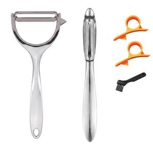 Vegetable Peeler for Kitchen with 2 Orange Citrus Peelers 1 Brush | Ultra Sharp Stainless Steel Swivel Blade,Non-Slip Left Hand Friendly, Easy Peeling for Potatoes, Carrots, Apples and Fruits Vegetable Peeler for Kitchen with 2 Orange Citrus Peelers 1 Brush | Ultra Sharp Stainless Steel Swivel Blade,Non-Slip Left Hand Friendly, Easy Peeling for Potatoes, Carrots, Apples and Fruits