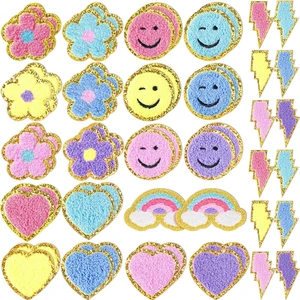 50 Pcs Self Adhesive Chenille Patches Rainbow Smile Heart Patch | Multiple Style Chenille Patch, Pastel Color Paw Smile Heart Rainbow Design, Self Adhesive Sticker, for Jacket Jeans DIY Decor 50 Pcs Self Adhesive Chenille Patches Rainbow Smile Heart Patch | Multiple Style Chenille Patch, Pastel Color Paw Smile Heart Rainbow Design, Self Adhesive Sticker, for Jacket Jeans DIY Decor