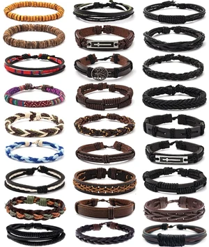 27Pcs Braided Leather Bracelets for Men Women Ethnic Tribal Bracelets Leather Bracelets Wristband Woven Cuff Wrap Friendship Bracelets Adjustable 27Pcs Braided Leather Bracelets for Men Women Ethnic Tribal Bracelets Leather Bracelets Wristband Woven Cuff Wrap Friendship Bracelets Adjustable