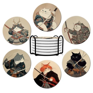 Coasters for Drinks, Round Absorbent Ceramic Stone Coasters Set of 6 with Cork Base, Funny Drink Coasters with Holder for Cold Drinks Wine Mugs and Cups Tabletop Protection,Japanese Cat Coasters for Drinks, Round Absorbent Ceramic Stone Coasters Set of 6 with Cork Base, Funny Drink Coasters with Holder for Cold Drinks Wine Mugs and Cups Tabletop Protection,Japanese Cat
