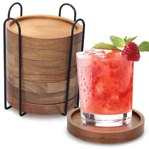 Acacia Wood Coasters Set of 8 Bar Accessories Table Decor Wooden Coaster | Rustic Vintage Drink Coaster with Holder Kitchen Decoration Cool Home Outdoor Cup Coster porta vasos Table Centerpieces Acacia Wood Coasters Set of 8 Bar Accessories Table Decor Wooden Coaster | Rustic Vintage Drink Coaster with Holder Kitchen Decoration Cool Home Outdoor Cup Coster porta vasos Table Centerpieces