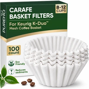 Keurig K-Duo Paper Coffee Filters 100 Pack by PureHQ - Fits Mesh Basket | Flat Bottom Disposable Liners for a Sediment Free 8-12 Cup Carafe Pot - No Rinse Cleanup, Sits in K-Duo Plus & Essentials Keurig K-Duo Paper Coffee Filters 100 Pack by PureHQ - Fits Mesh Basket | Flat Bottom Disposable Liners for a Sediment Free 8-12 Cup Carafe Pot - No Rinse Cleanup, Sits in K-Duo Plus & Essentials