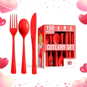 Red Plastic Silverware 150 Pcs Red Cutlery Set | Red Silverware Set With Plastic Forks, Spoons & Knives Plastic Utensils & Flatware Set for Parties & Party Supplies Red Plastic Silverware 150 Pcs Red Cutlery Set | Red Silverware Set With Plastic Forks, Spoons & Knives Plastic Utensils & Flatware Set for Parties & Party Supplies