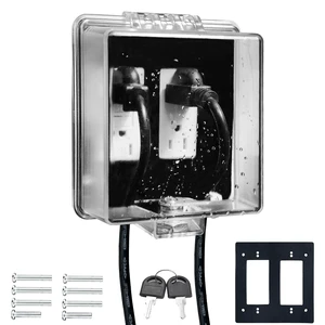 2-Gang Universal Weatherproof Electrical Outlet Cover with Lock,Baby Proof Outlet Lock Box,Fits Most 2.6 "H x 2.56 "W or Smaller Plugs,Clear Outlet Waterproof Cover Box for Outdoor In-Use 2-Gang Universal Weatherproof Electrical Outlet Cover with Lock,Baby Proof Outlet Lock Box,Fits Most 2.6 "H x 2.56 "W or Smaller Plugs,Clear Outlet Waterproof Cover Box for Outdoor In-Use