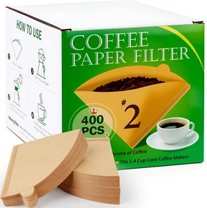 400 Count #2 Pour Over Cone Coffee Filters, Unbleached, 14 Cup | Number 2 Disposable Natural Paper Filter, Size 02 Cone-Shaped for Pour-Over Drippers, Drip Coffee Makers Filter Baskets 400 Count #2 Pour Over Cone Coffee Filters, Unbleached, 14 Cup | Number 2 Disposable Natural Paper Filter, Size 02 Cone-Shaped for Pour-Over Drippers, Drip Coffee Makers Filter Baskets