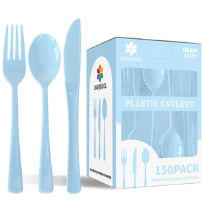 150 Pack Plastic Silverware,Disposable Cutlery Set Heavy Duty Utensil Sets 50 Forks 50 Knives 50 Spoons for Brithday, Wedding,Home Office School Party Picnics (Light Blue) 150 Pack Plastic Silverware,Disposable Cutlery Set Heavy Duty Utensil Sets 50 Forks 50 Knives 50 Spoons for Brithday, Wedding,Home Office School Party Picnics (Light Blue)