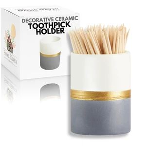 Ceramic Toothpick Holder - White & Navy with Gold Stripe Design - Toothpicks Holder Dispenser | Toothpick Holders Decorative | Great for Parties, Weddings, or Get-Togethers with Friends Ceramic Toothpick Holder - White & Navy with Gold Stripe Design - Toothpicks Holder Dispenser | Toothpick Holders Decorative | Great for Parties, Weddings, or Get-Togethers with Friends