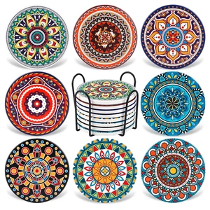 Coasters for Drinks,AODINI Set of 8 Absorbent Stone Coasters for Wooden Table, Mandala Ceramic with Cork Base, Gift for Housewarming Birthday and Family - Great Home and Dining Room Decor Coasters for Drinks,AODINI Set of 8 Absorbent Stone Coasters for Wooden Table, Mandala Ceramic with Cork Base, Gift for Housewarming Birthday and Family - Great Home and Dining Room Decor