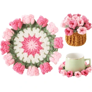 Crochet Flower Coasters, Handmade Bouquet Coasters with Crochet Plant Pot (Pink, 1Pc) Crochet Flower Coasters, Handmade Bouquet Coasters with Crochet Plant Pot (Pink, 1Pc)
