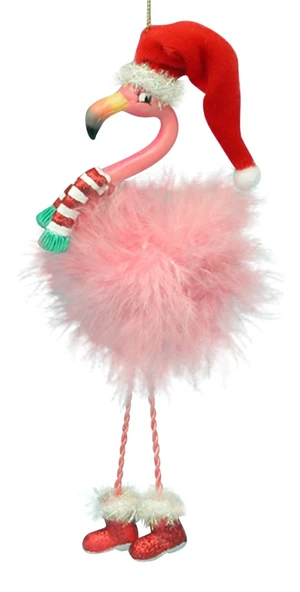 Pink Flamingo in Santa Hat and Feathers Christmas Holiday Ornament Pink Flamingo in Santa Hat and Feathers Christmas Holiday Ornament