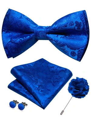 Royal Blue Paisley Bow Tie Pre-tied Bowtie and Pocket Square Cufflinks Lapel Pin Sets for Men(39) Royal Blue Paisley Bow Tie Pre-tied Bowtie and Pocket Square Cufflinks Lapel Pin Sets for Men(39)