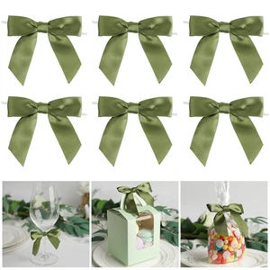 Twist Tie Bows for Treat Bags 3.5" Moss Green Satin Ribbon for Crafts, Cake Pop, Candy Apple, Gift Wrapping, Christmas Wedding Decor - 50 PCs Twist Tie Bows for Treat Bags 3.5" Moss Green Satin Ribbon for Crafts, Cake Pop, Candy Apple, Gift Wrapping, Christmas Wedding Decor - 50 PCs