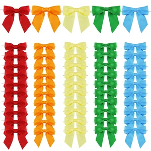 50pcs 5 Rainbow Colors Satin Ribbon Bows, 4.5" Twist Tie Bows for Gift Wrapping Treat Bags Cakes Crafts Bottles Christmas Easter Wedding Baby Shower Birthday Party Decor 50pcs 5 Rainbow Colors Satin Ribbon Bows, 4.5" Twist Tie Bows for Gift Wrapping Treat Bags Cakes Crafts Bottles Christmas Easter Wedding Baby Shower Birthday Party Decor
