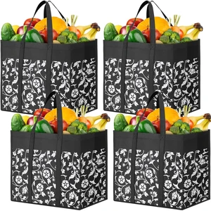 Reusable Grocery Bags Foldable Tote Bags bulk Shopping Bags 4-Pack, Black | Reinforced Handles Shopping Bags for Groceries Heavy Duty Kitchen Reusable Grocery Bags with Waterproof Coating Reusable Grocery Bags Foldable Tote Bags bulk Shopping Bags 4-Pack, Black | Reinforced Handles Shopping Bags for Groceries Heavy Duty Kitchen Reusable Grocery Bags with Waterproof Coating