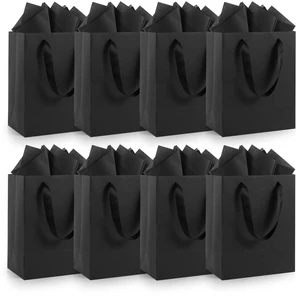 8 Pack Black Small Gift Bags with Handles and 8 Tissue Papers | 8x5x10 Inch Paper Bags for Men, Women, Birthdays Party, Baby Showers, Weddings, Anniversaries, Halloween & Christmas 8 Pack Black Small Gift Bags with Handles and 8 Tissue Papers | 8x5x10 Inch Paper Bags for Men, Women, Birthdays Party, Baby Showers, Weddings, Anniversaries, Halloween & Christmas